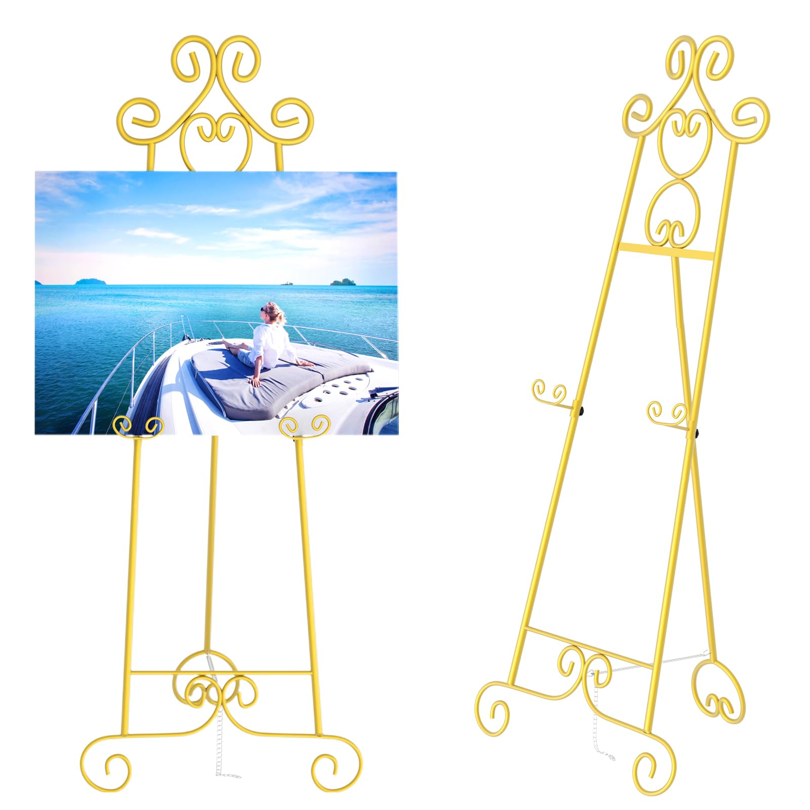 Photo 1 of 58" H Gold Easel Stand, Adjustable Metal Floor Wedding Sign Display Holder