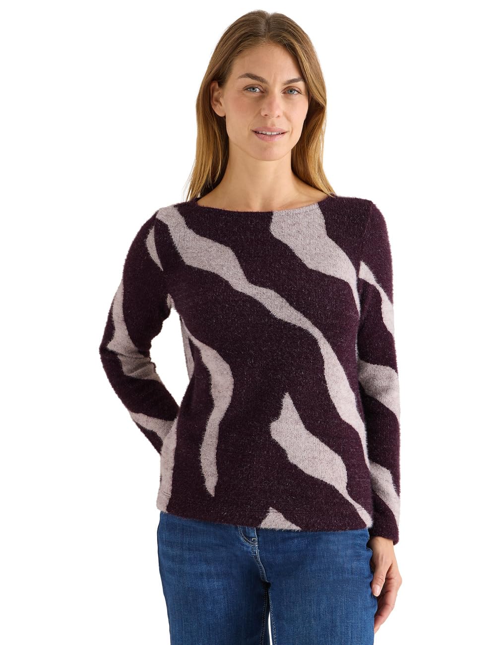 Cecil Women's 3228298 Patterned Feather Yarn Shirt, Eggplant Red, M