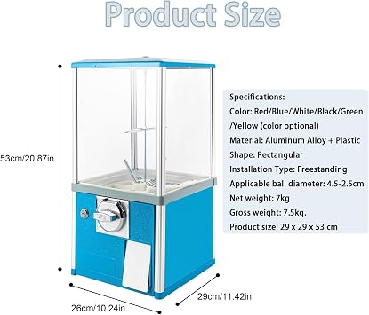 Vending Machine For Business,Commercial Gumball Candy Prize Machine For 4.5-2.5 Cm Ball,Vending Dispenser,Capacity 100-200, For Home,Game Stores And Retail Stores,red