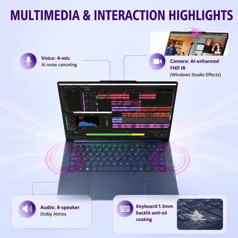 Image of Lenovo Yoga Slim 7X AI PC Laptop, 14.5 inch 3K OLED 90Hz Touch, Snapdragon X Elite 12-Core 45 Tops NPU, 16GB LPDDR5X, 1TB SSD, Win 11 Pro, WiFi 7, Backlit KB, FHD IR Cam with E-Shutter