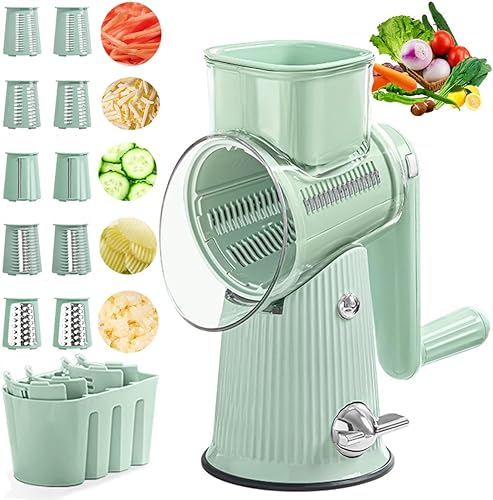 Miniatura 1 de Rallador de queso rotativo, rallador de queso 5 en 1 con asa, cuchillas inoxidables reemplazables, cortador de queso y verduras, utensilios de