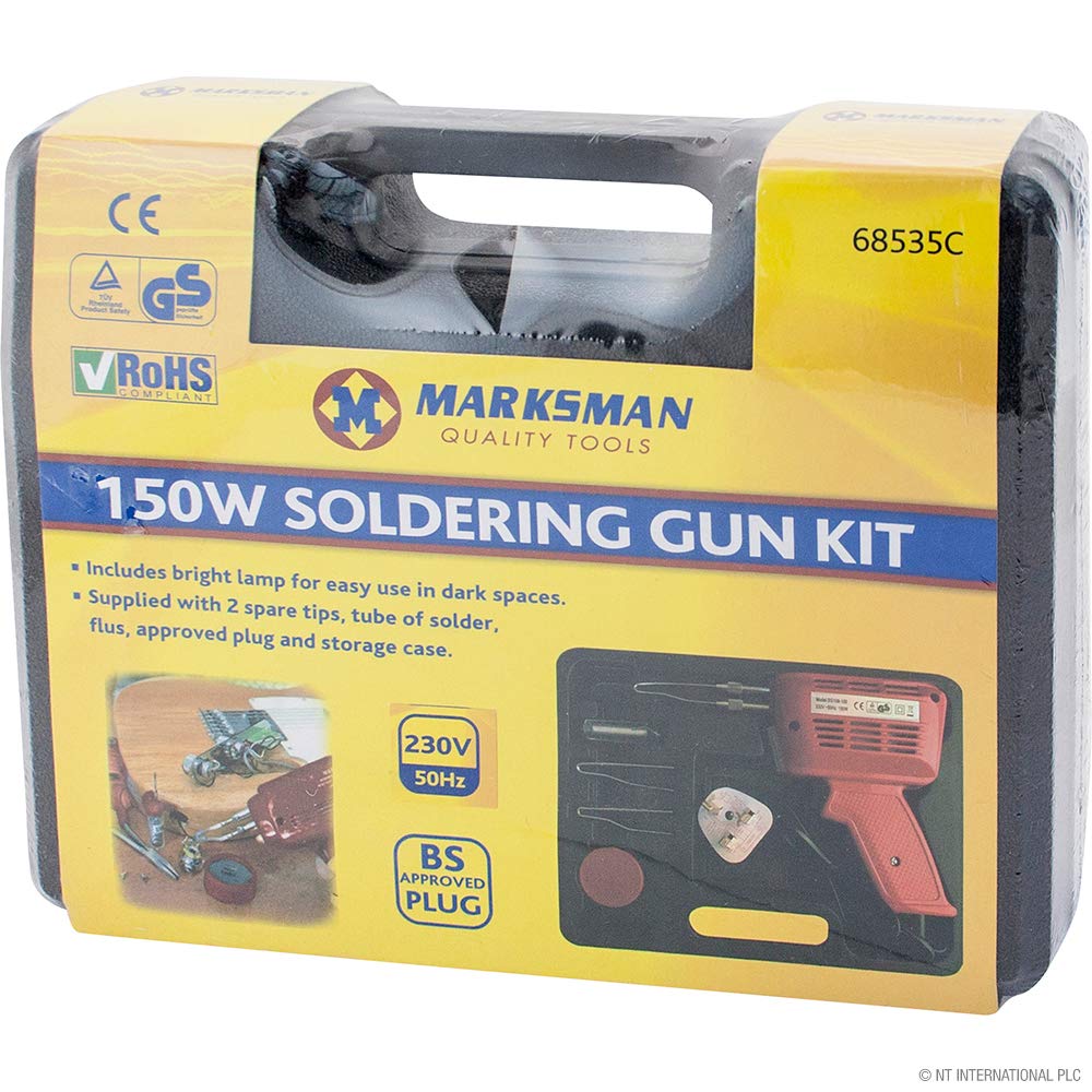 150W Soldering Gun Kit in Case - Plug Bright Lamp, 230V Electrical Tools Tips | for Heavy-Duty Soldering, Cutting, and Smoothing Applications | Led On/Off Light | Multi Purpose