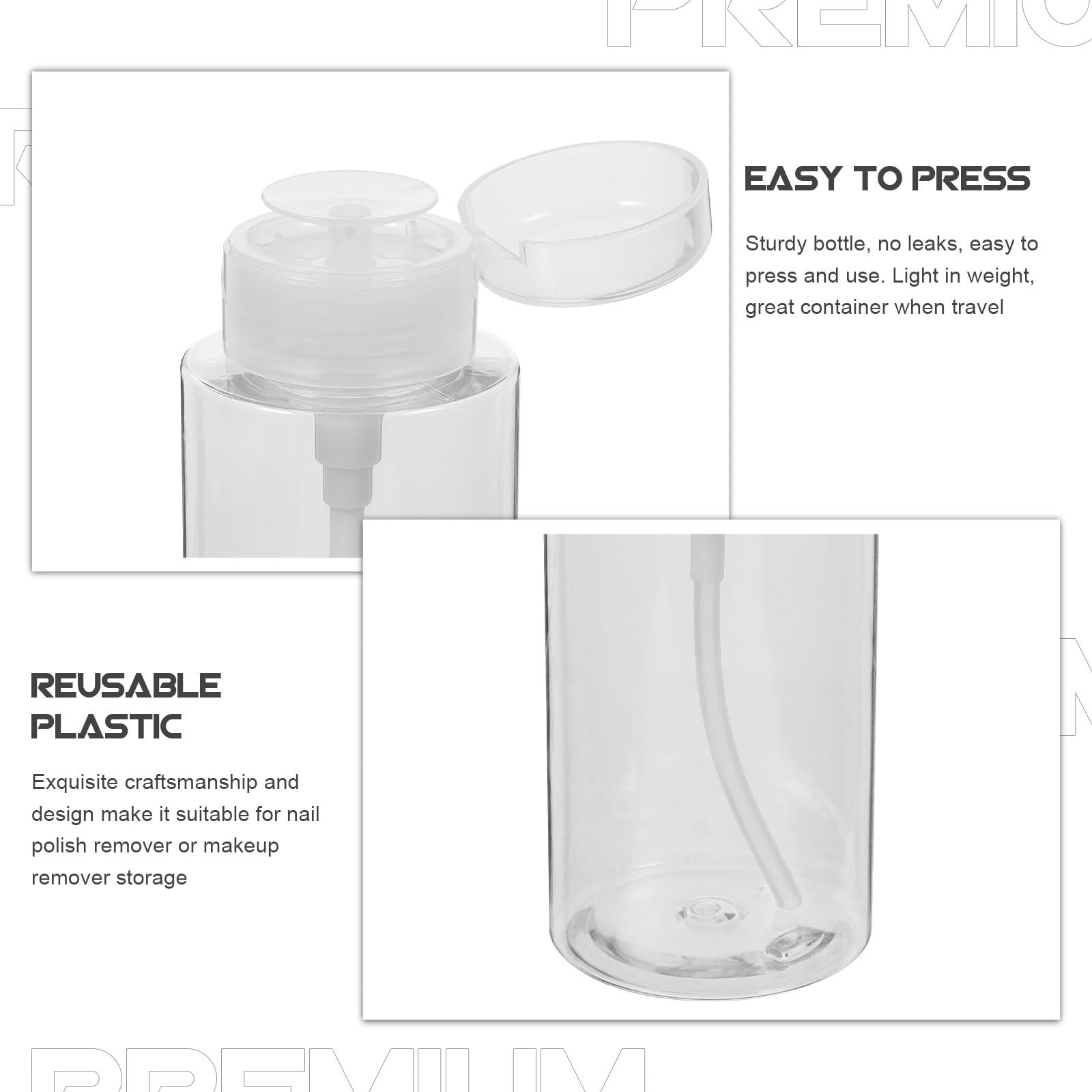 Mipcase Flacone Dosatore 300ml per Acqua Micellare e Solvente Unghie, Plastica Riutilizzabile, Leggero di Perdita, 2 Pezzi, per Uso Quotidiano e Viaggio