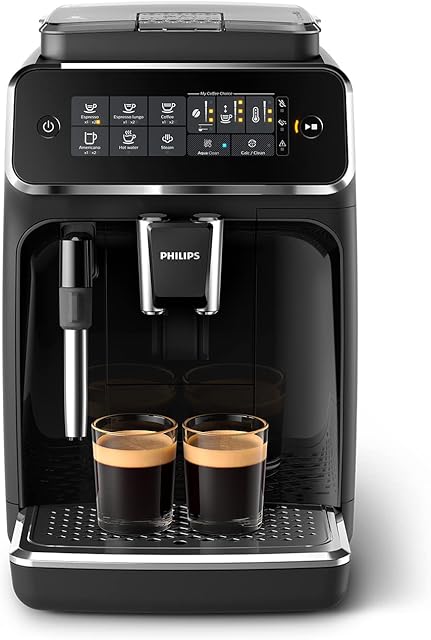 Philips 3200 Series Bean-to-Cup Espresso Machine - Classic Milk Frother, 4 Coffee Varieties, Intuitive Touch Display, Glossy Black (EP3221/40)
