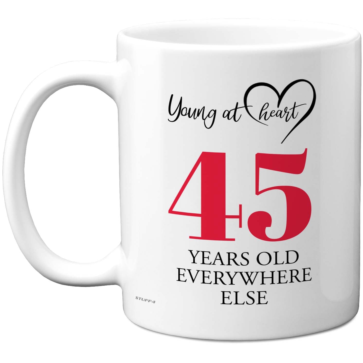 45th Birthday Gifts for Women Men, Cheeky Novelty Mug Young at Heart, Gag Joke Gifts, Perfect Funny Mugs for Forty-Five Forty-Fifth Birthday Present, 11oz Ceramic Coffee Mugs