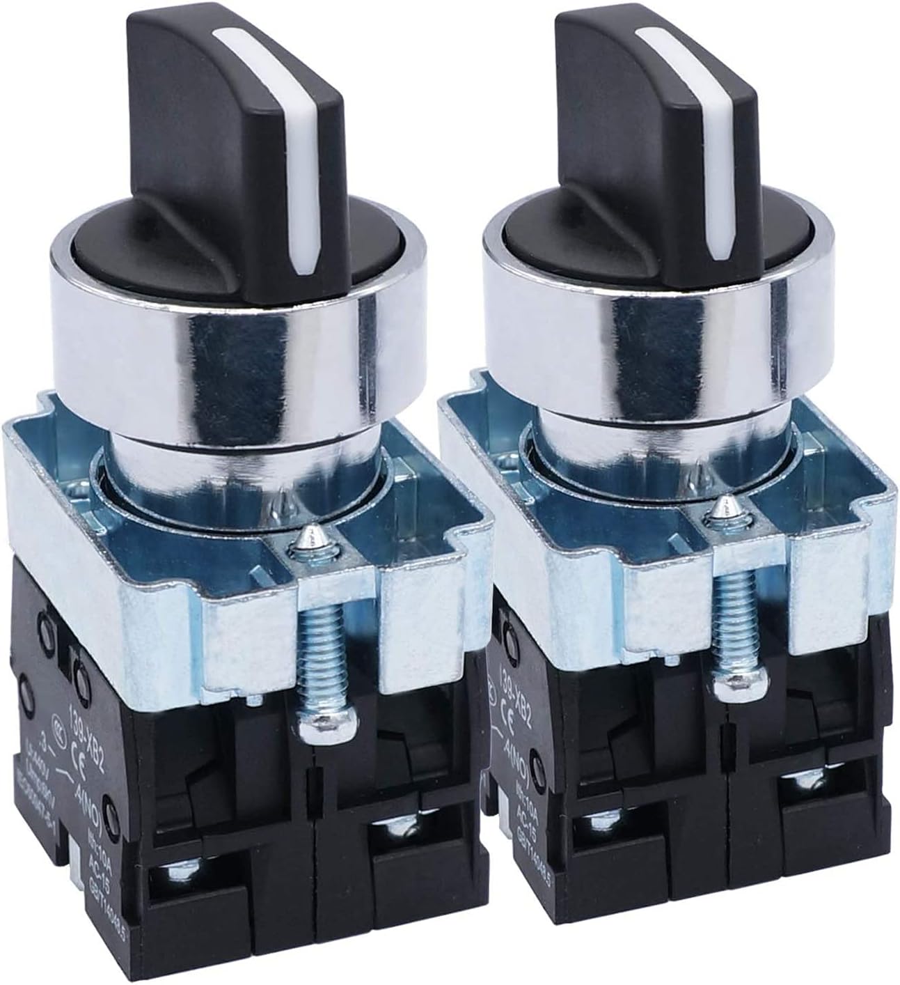2Pcs 22mm Selector Switch 2 NO 3 Positions Maintained Latching Rotary Selector Switch 440V 10A XB2-20X/31-HB2-BD33