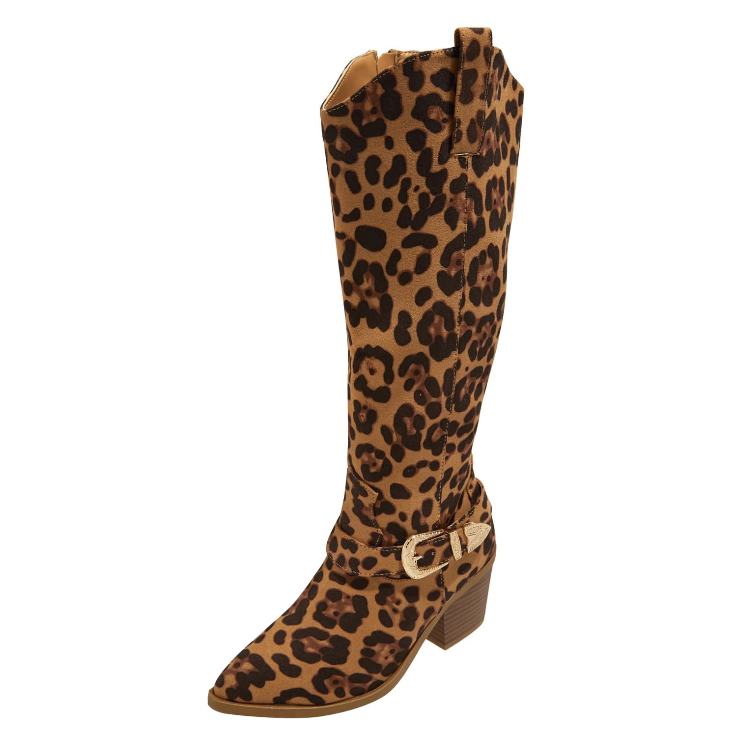 Anne Michelle Womens Pointed Toe BAMBOO Mindful25 Western Cowboy Cowgirl Block Heel Mid Calf Knee High Boots