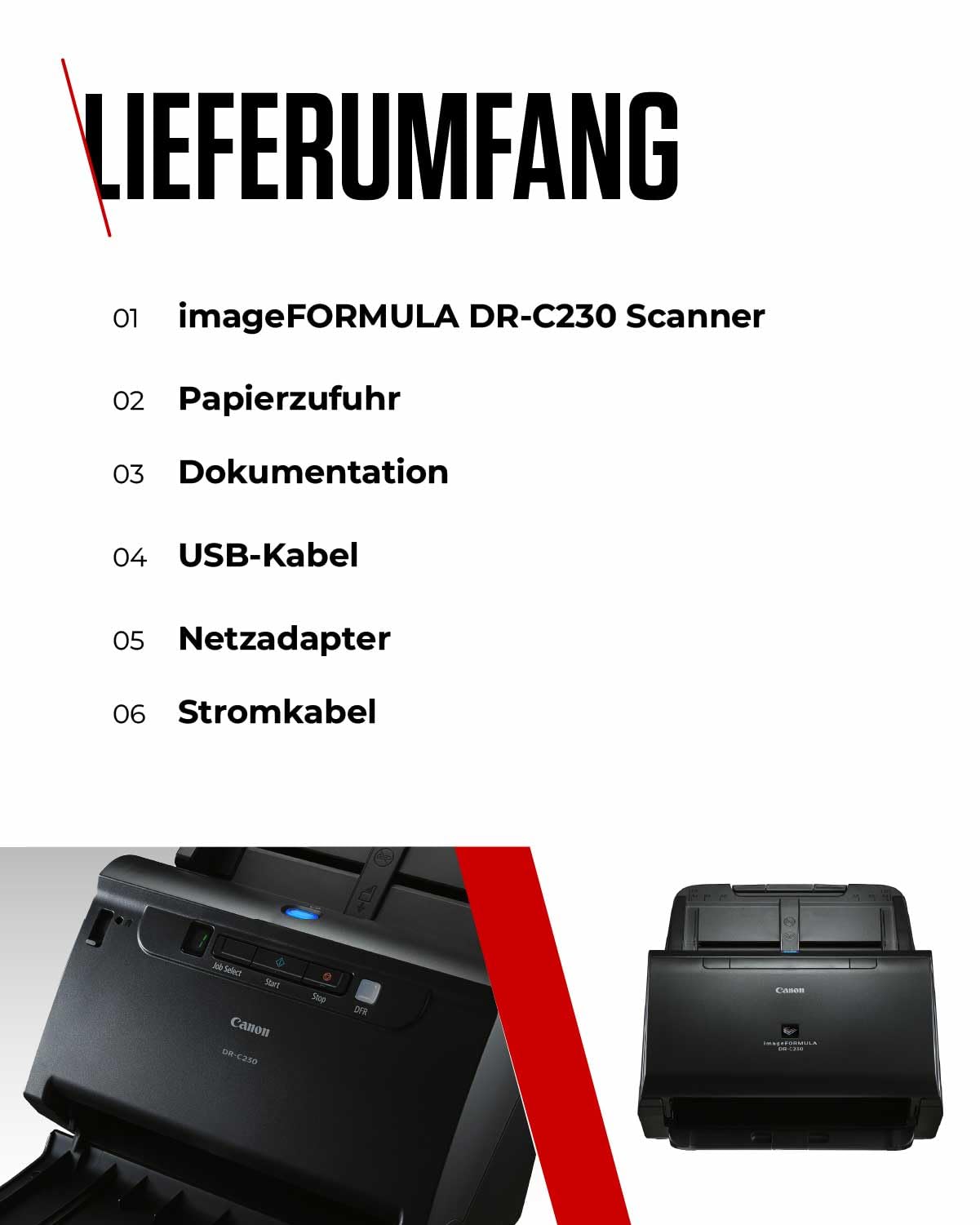 Canon imageFORMULA DR-C230 Scanner | Dokumentenscanner | Duplex Scanner mit Einzug für Homeoffice & Büro mit USB | 60 Blatt Einzug | Bis zu 30 Seiten pro Min | Canon CaptureOnTouch Software