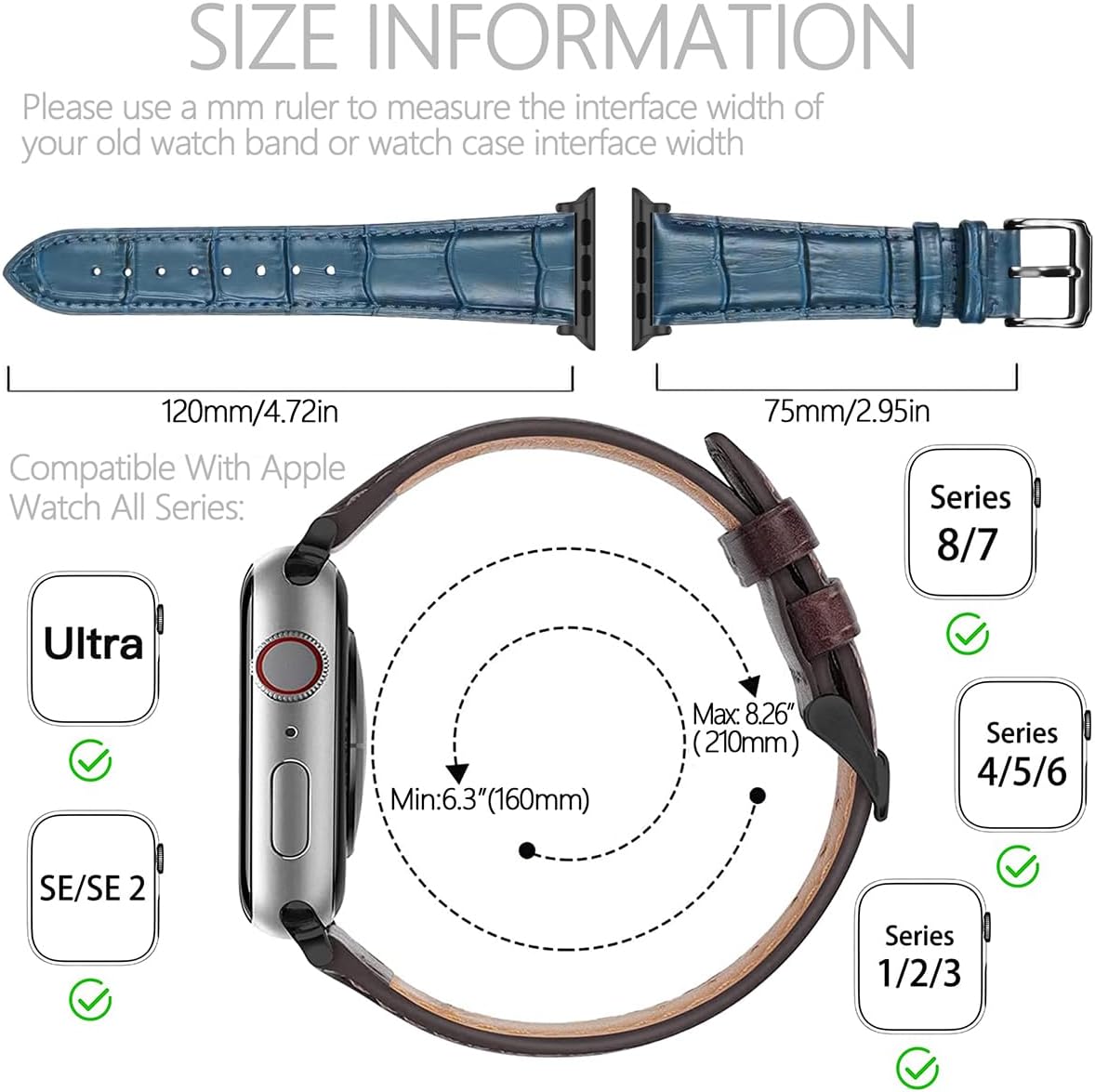 Genuine Leather Strap Compatible With Apple Watch Band 38mm 40mm 41mm 42mm 44mm 45mm 46mm 49mm Women Men, Crocodile Embossed Bands Wristbands Replacement for iWatch Series 10 9 8 7 6 SE 5 4 3 2 1 Ultra image 4