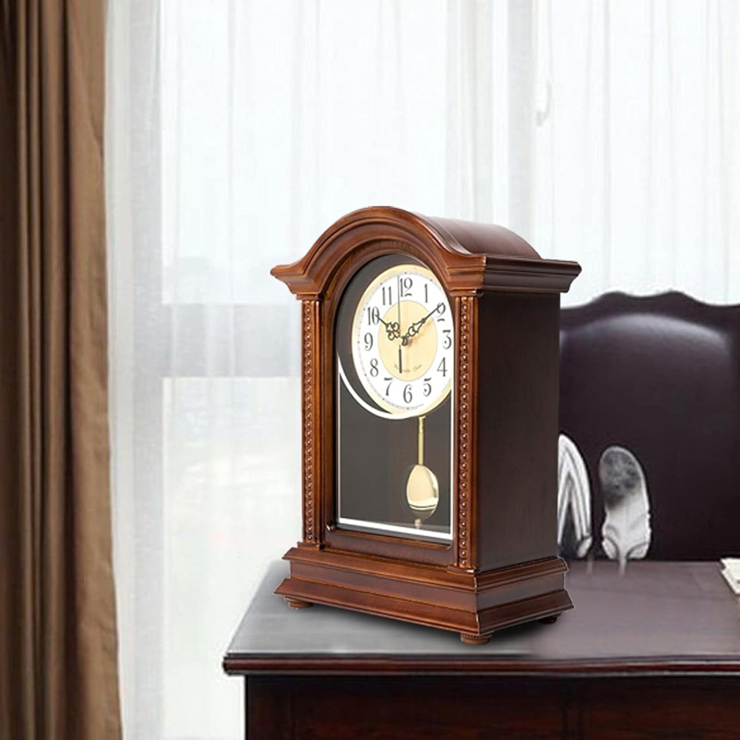 Desk Clock Table Clock Desk Clock Living Room Creative European Style Large Retro Mute Chinese Retro Clock Pendulum Clock Wooden Seat Clock