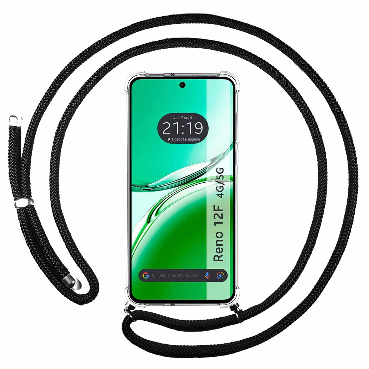 Tumundosmartphone Transparent Case for OPPO Reno 12F 4G / 12F 5G with Black Cord, Gel