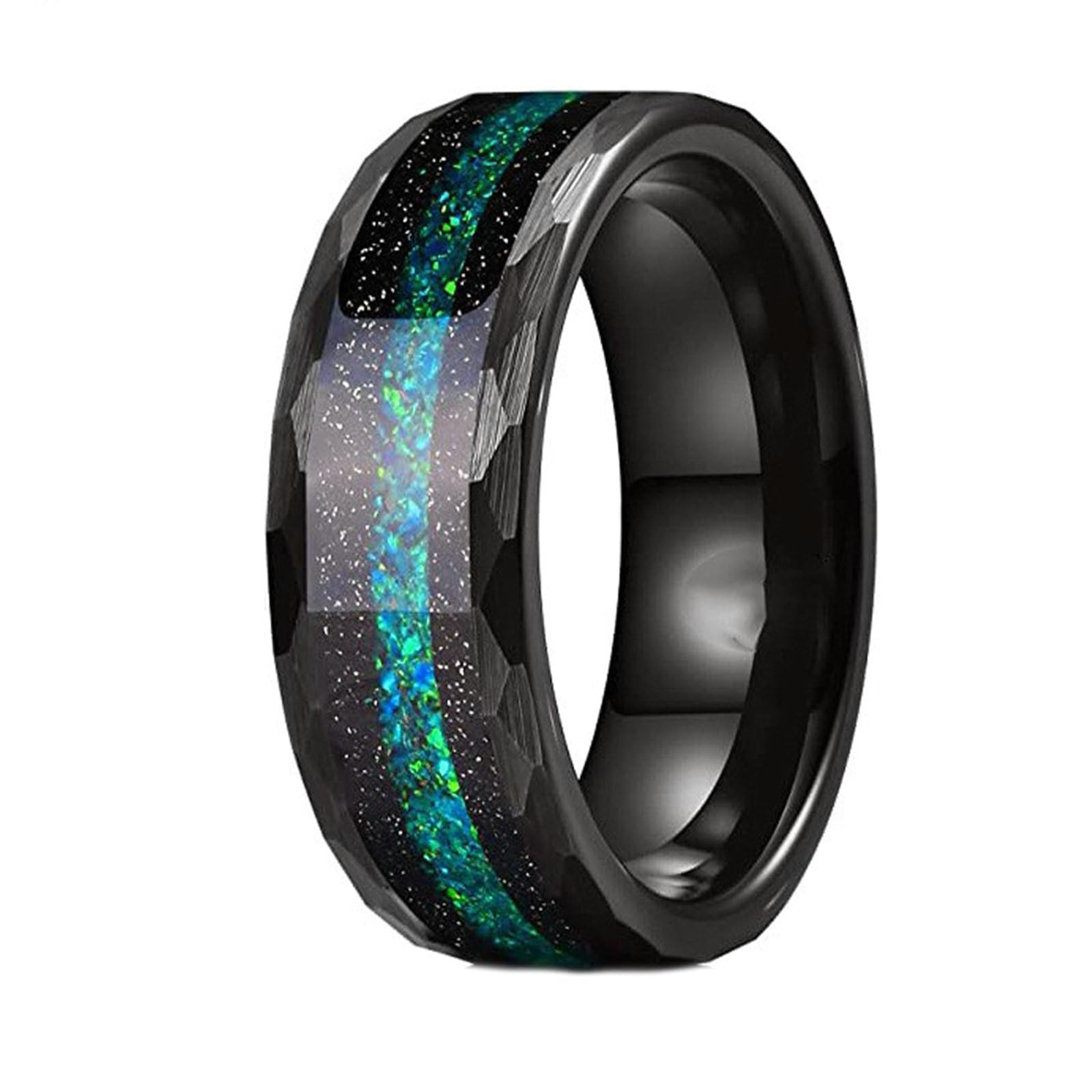 Gualiy Męskie czarne pierścionki z węglika wolframu, 4/8 mm czarny pierścionek opal turkus wkładka damska obrączka ślubna rozmiar N 1/2-Z