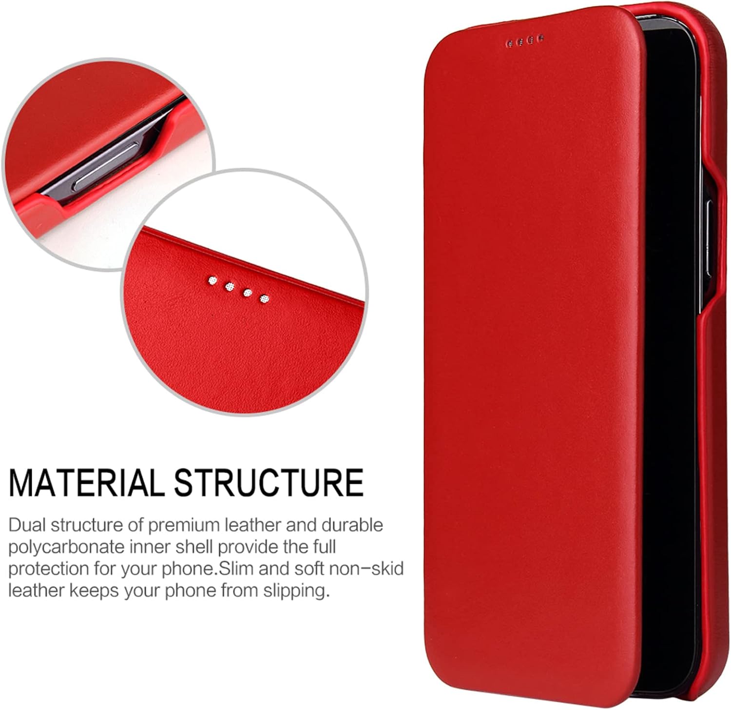 Case for iPhone 15/15 Plus/15 Pro/15 Pro Max, Vintage Series | Genuine Leather Full Coverage Curved Edge | Magnetic Folio Flip Protective Case | Slim Fit | Handmade
