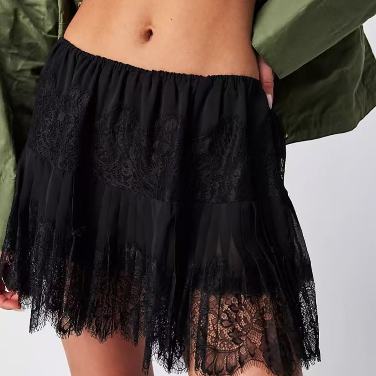 Lace Skirts, Y2K Lace Skirts for Women with Ruffle Floral, Widened Low Waist Layered Slip Skirt S-3XL - Image 3