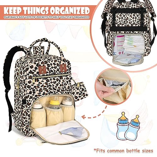Tenot Baby Diaper Bag Backpack Travel Diaper Bags for Baby Girl Boy Large Capacity Baby Bag Backpack for Women Leopard Print - Thumbnail 4