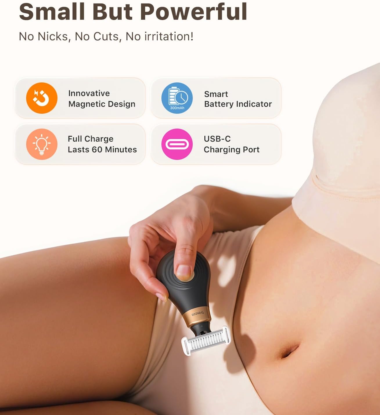 Mini Bikini Trimmer for Women - Intimate Pubic Hair Removal, Electric Body Groomer, Small Portable Wet/Dry Shaver, Magnetic Blade, USB-C Rechargeable with Travel Case, Easy to Clean (Black) - Image 2