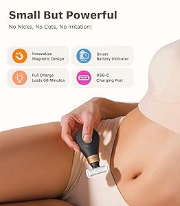 Trimcoo Mini Bikini Trimmer for Women - Intimate Pubic Hair Removal, Electric Body Groomer, Small Portable Wet/Dry Shaver, Magnetic Blade, USB-C Rechargeable with Travel Case, Easy to Clean (Black)