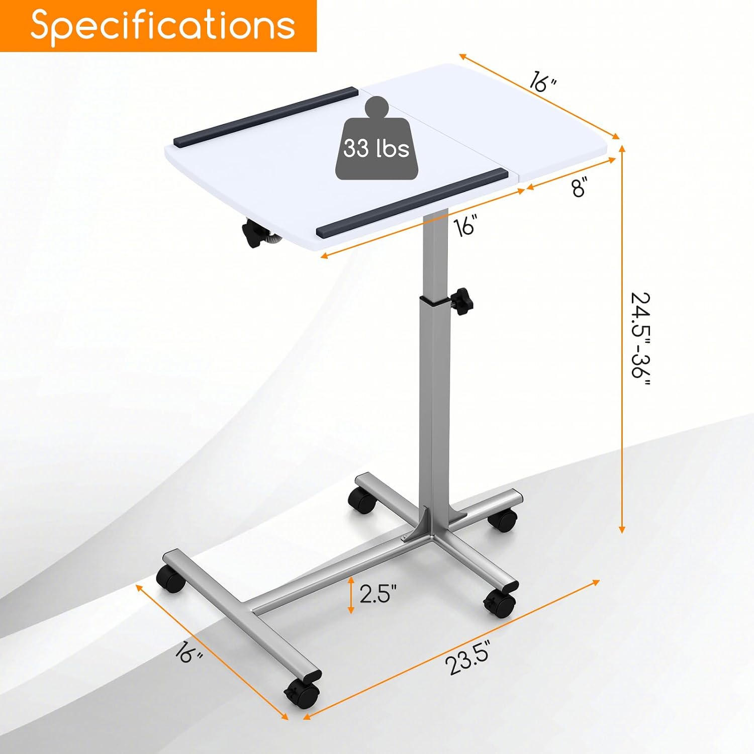 Tangkula Mobile Overbed Table Couch Table, Rolling Angle & Height Adjustable Laptop Stand Cart, Desk with Smooth & Lockable Wheels, Tray Table for Bed Sofa Side Table (White)