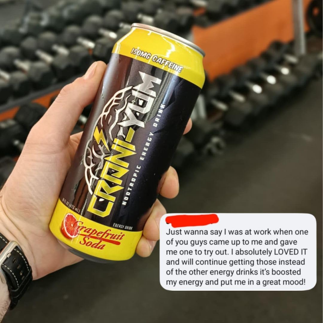 Crani-Yum Nootropic Energy Drink 12 Pack (Grapefruit Soda) 16oz - Energy & Focus, Sugar Free, No Artificial Colors, Lion's Mane, Alpha GPC, L-Theanine, Gingko Biloba, Ginseng, Inositol