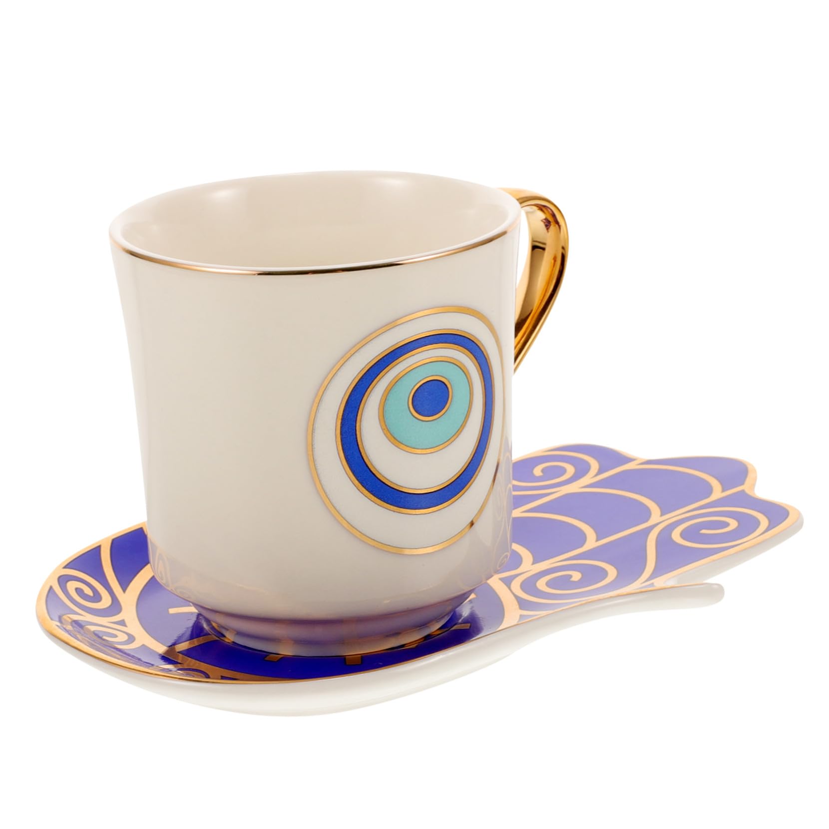 Veemoon 2 Juegos Taza de Café Azul Turca con Plato Set Apilable para Espresso Leche y Té Resistente y Ligero para Servir y Almacenar Bebidas Calientes