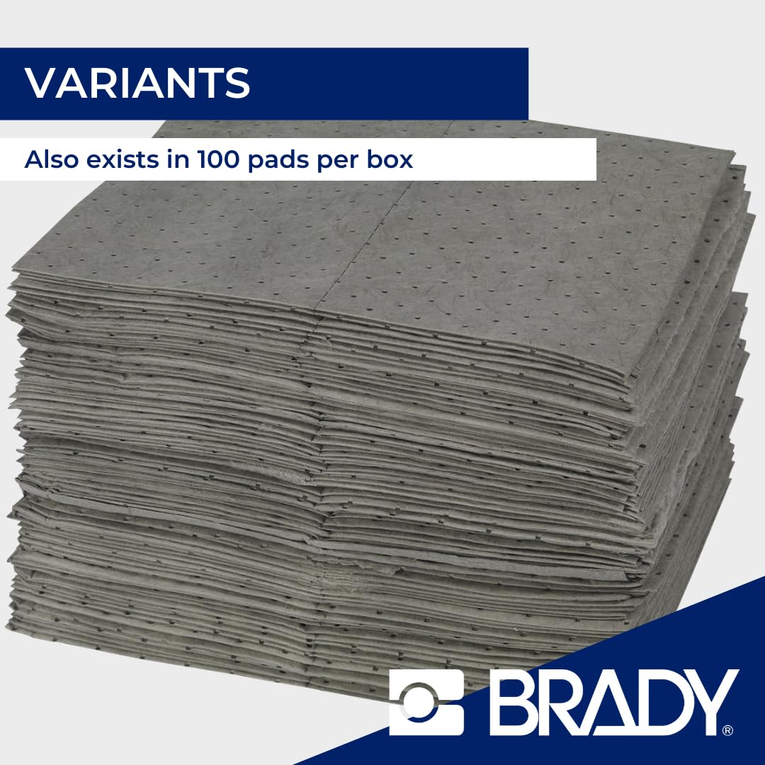 SPC® by Brady Feuilles Absorbantes Universelles – Lot de 200 Feuilles Grises, Épaisses, 1 Couche, Alvéolées et Prédécoupées, 40 cm x 50 cm, Pour Huiles, Eau, Solvants et Liquides de Refroidissement