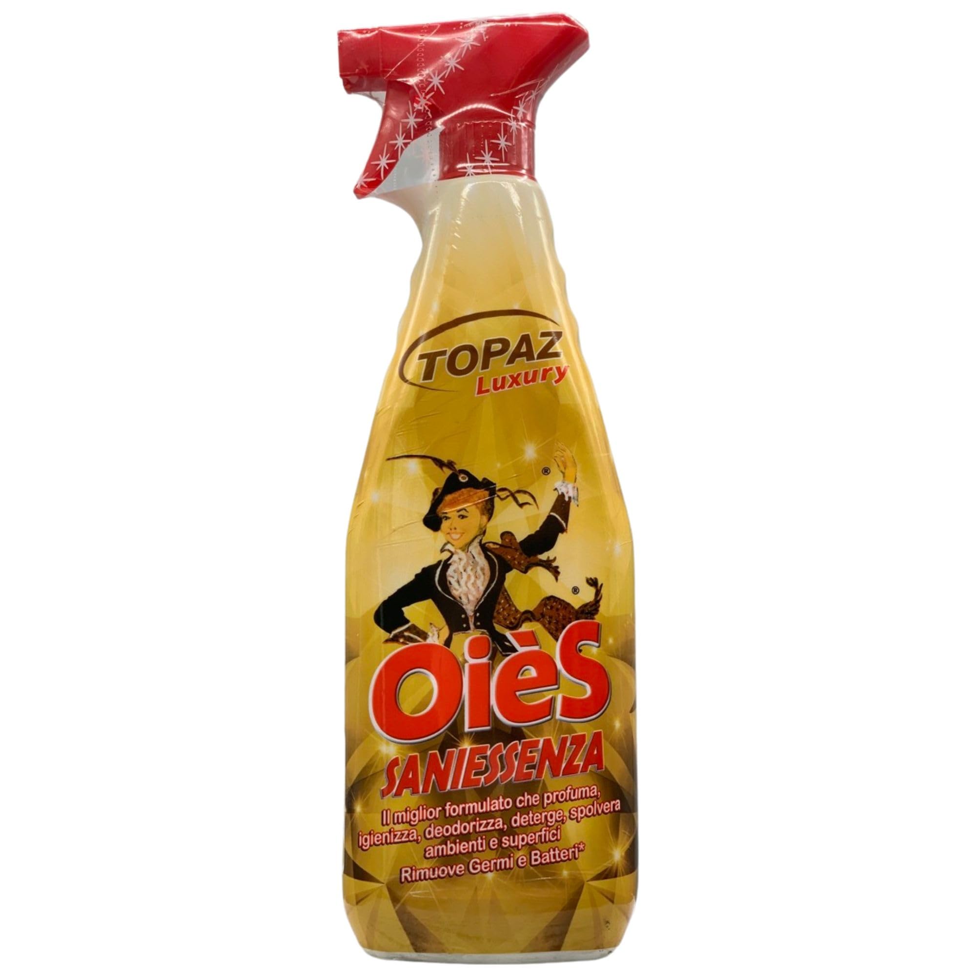Detergente Spray Sanissenza, Il Miglior Formulato Che Profuma, Igienizza e Spolvera Ambienti e Superfici. Rimuove Germi e Batteri. Disponibile In Varie Profumazioni 750ml (4 Spray, TOPAZ Luxury)