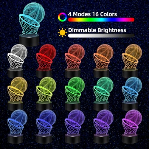 MENOMINO Basketball Gifts 3D Illusion Night Light Lamp Toys with Remote Control 16 Colors Changing, Basketball Accessories Stuff Decor Birthday Christmas Valentines Day Gift for Sport Fan Boys Girls