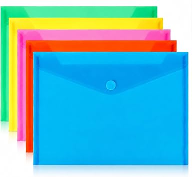 MAQIHAN Plastic Envelopes with Closure- 5 Pack Reusable Poly File Folders