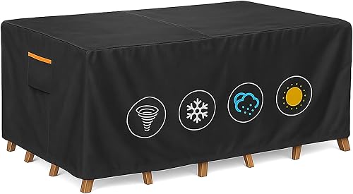 Miniatura 13 de Funda impermeable para muebles al aire libre, 62 pulgadas de ancho x 62 pulgadas de largo x 28 pulgadas de alto, juego de mesa cuadrada 600D Negro