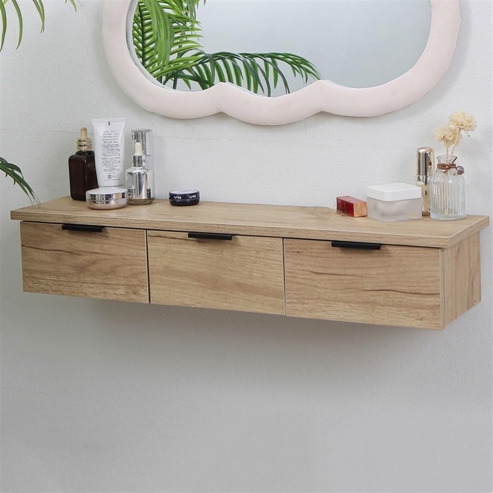 Wall-Mounted Floating Makeup Desk - Space-Saving Vanity Table with Drawers, Stylish Wooden Design for Bedroom - Perfect for Small Spaces (Mirror Not Included)