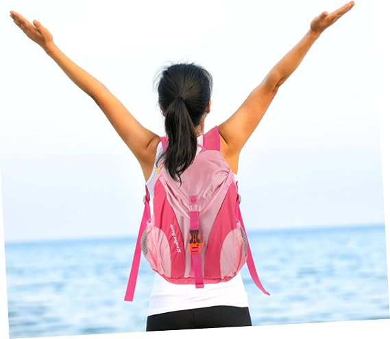 Lightweight Hiking Backpack for Men Women Water Resistant Nylon Daypack with Multiple Compartments and Inner Pocket Large Capacity Outdoor Travel Camping Mountaineering Bag in Pink