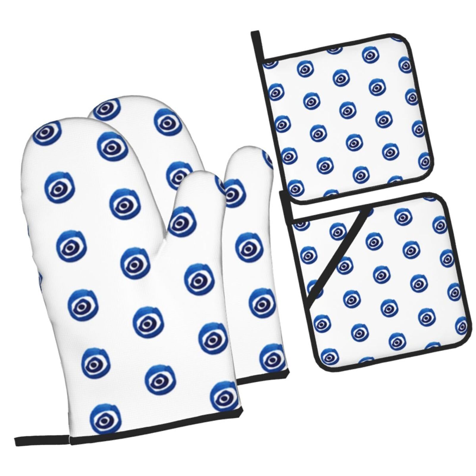 Evil eyes Printed Oven Mitts and Pot Holders Heat Resistant Set of 4 Pcs, Modern Kitchen Gloves & Potholders for Cooking Baking Grilling