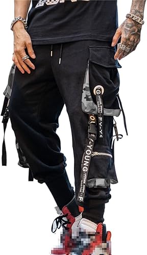Hello MrLin Pantalones deportivos para hombre, estilo punk, cargo, holgados, para hip hop, pantalones de harén, pantalones tácticos para atletismo
