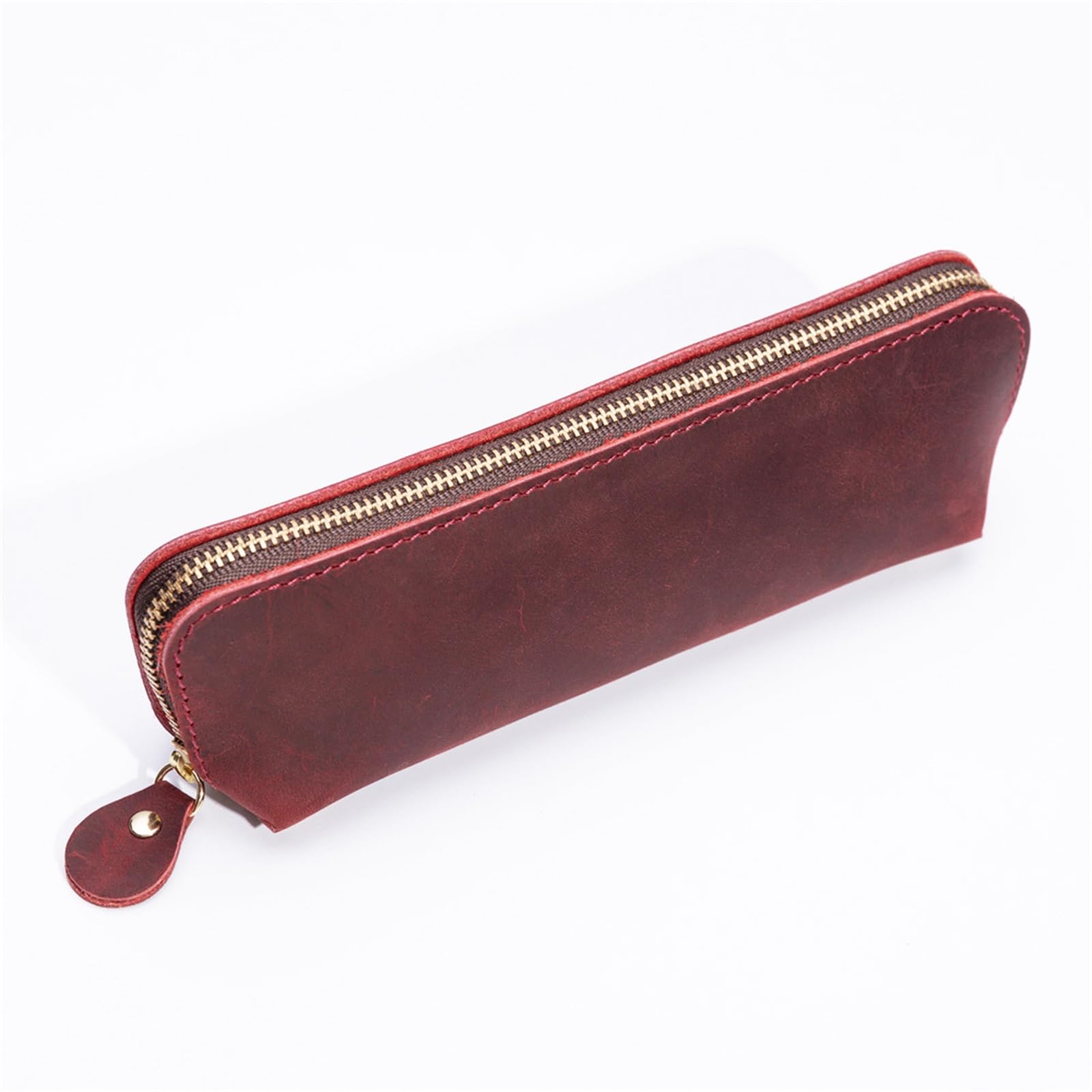 DUMRALBQE Wooden Jewelry Box Creative Vintage Pen Organiser Handmade Zip Leather Pouch for Storage and Organization(Wine red)