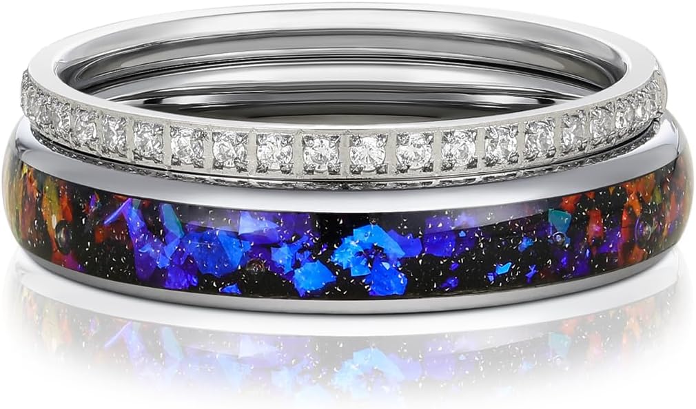 Two-in-one 4mm Tungsten Matching Bands With Various Inlays Wedding Engagement Promise Matching Ring Set for Women