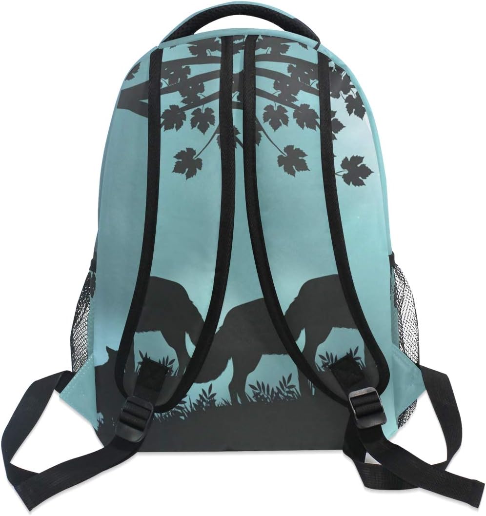 Blueangle Evening Moon Wolf Print Travel Backpack for School Water Resistant Bookbag - Image 5