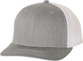 Richardson 112 Mesh Back Trucker Cap Snapback Hat, Heather Grey/White