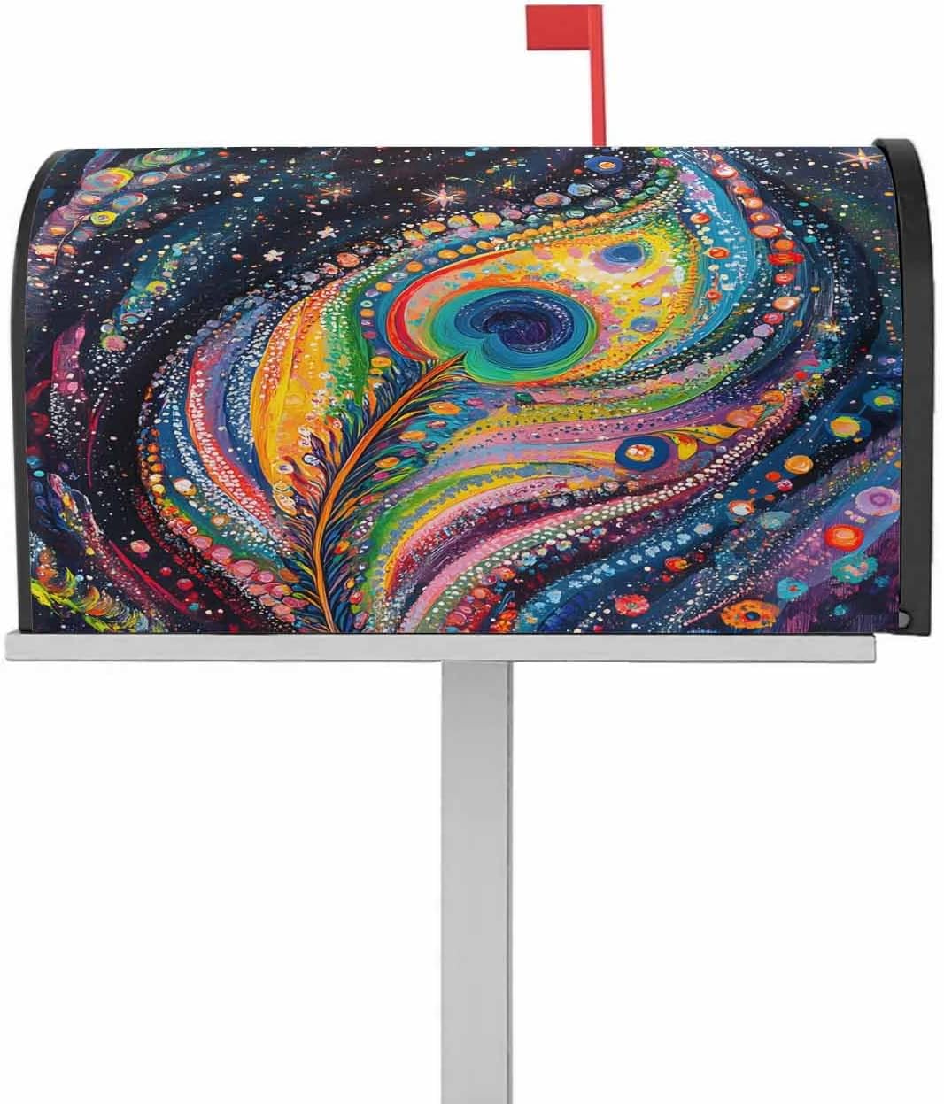 Colorful Peacock Feathers Mailbox Covers Magnetic Standard Size,Abstract Watercolor Oil Painting Decorative Post Letter Numbers Box Wrap Covers Large Accessories for Garden Yard Outdoor Décor