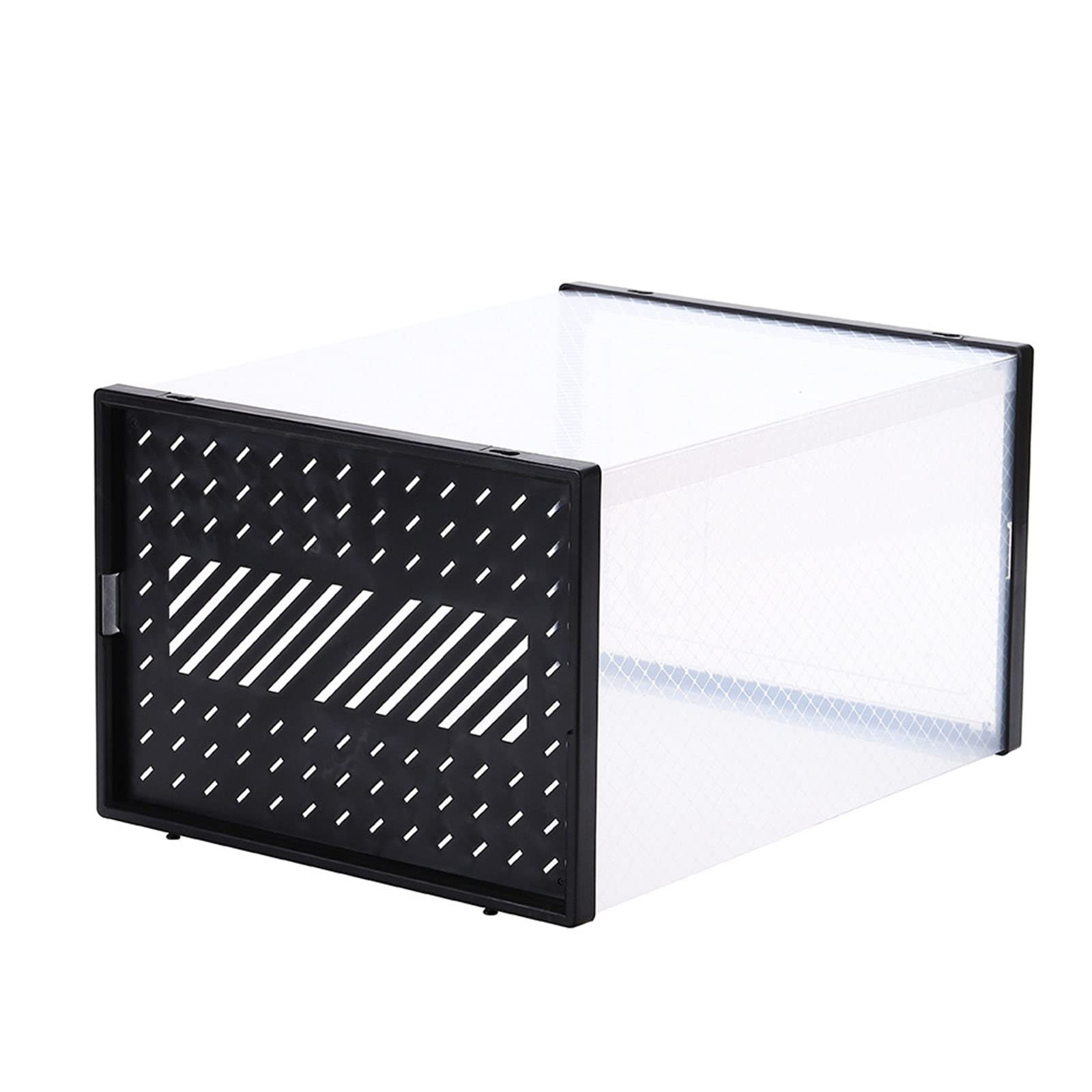 Cajas apilables de plástico transparente para zapatos, paquete de 12 cajas de almacenamiento para zapatos con puerta magnética, diseño de ventilación y a prueba de polvo, color negro