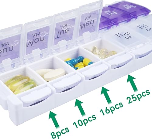 Miniatura 5 de MERICARGO Organizador semanal de pastillas 2 veces al día, pastillero grande fácil de llenar 7 días, organizador de medicamentos Am Pm, pastillero