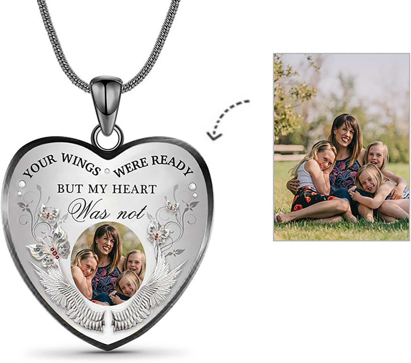 Drawelry Personalized Heart Photo Necklace with Picture Text Custom Snake Chain Pendant Necklaces for Family Lover Friends Christmas Valentines Birthday Customized Memorial Jewelry Gifts