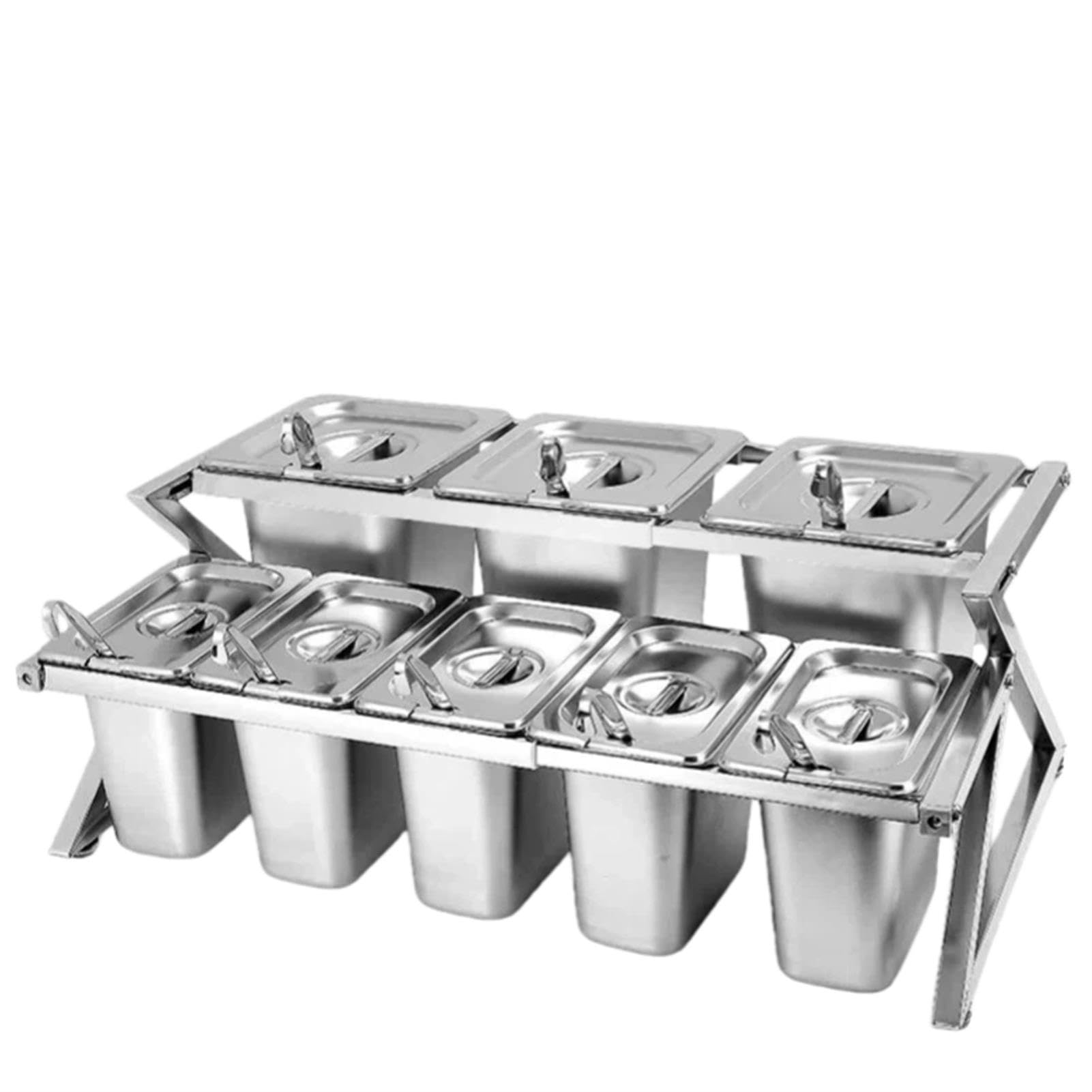 Set di contenitori per condimenti regolabili in acciaio inox con coperchi e cucchiai, perfetti per cucina, buffet, cibo e uso domestico, design durevole ed elegante