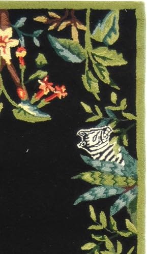 Miniatura 4 de SAFAVIEH Chelsea Collection - Alfombra de pasillo de 2 pies 6 pulgadas x 6 pies, negro y verde, lana de campo francesa enganchada a mano, ideal para