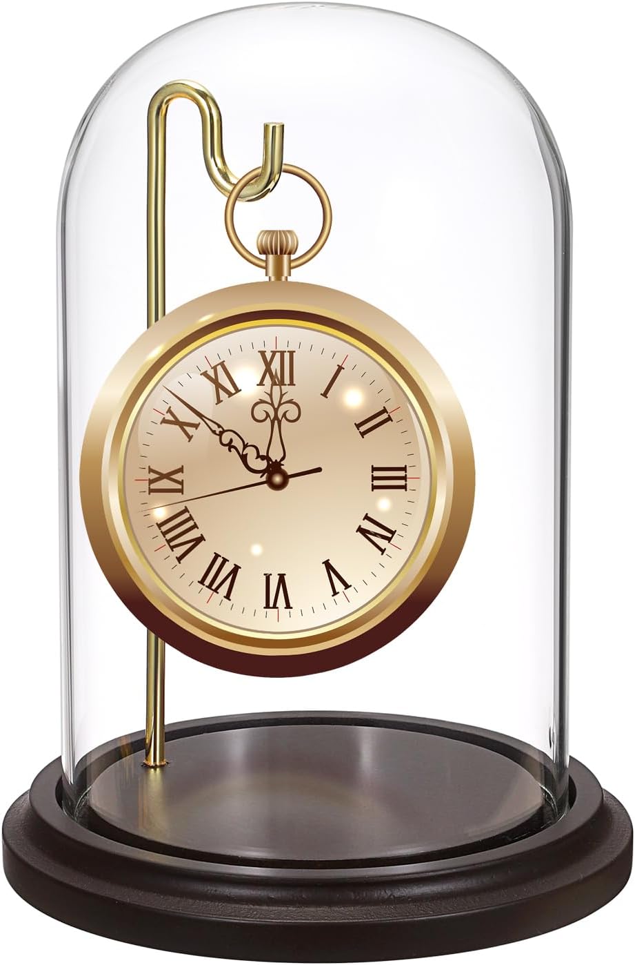JUXYES Clear Watch Glass Display Dome Cloche With Hook, Dome Cloche with Hook with Wooden Base, Transparent Dome Cloche Bell Terrarium Jar Glass Cloche Bell Jar Display for Watch Ornaments