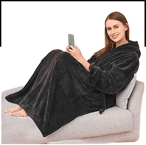 Miniatura 8 de Manta Cuddlee con mangas, color negro, cálida manta de forro polar súper suave como se ve en la televisión, suave y relajante, ya sea en el porche