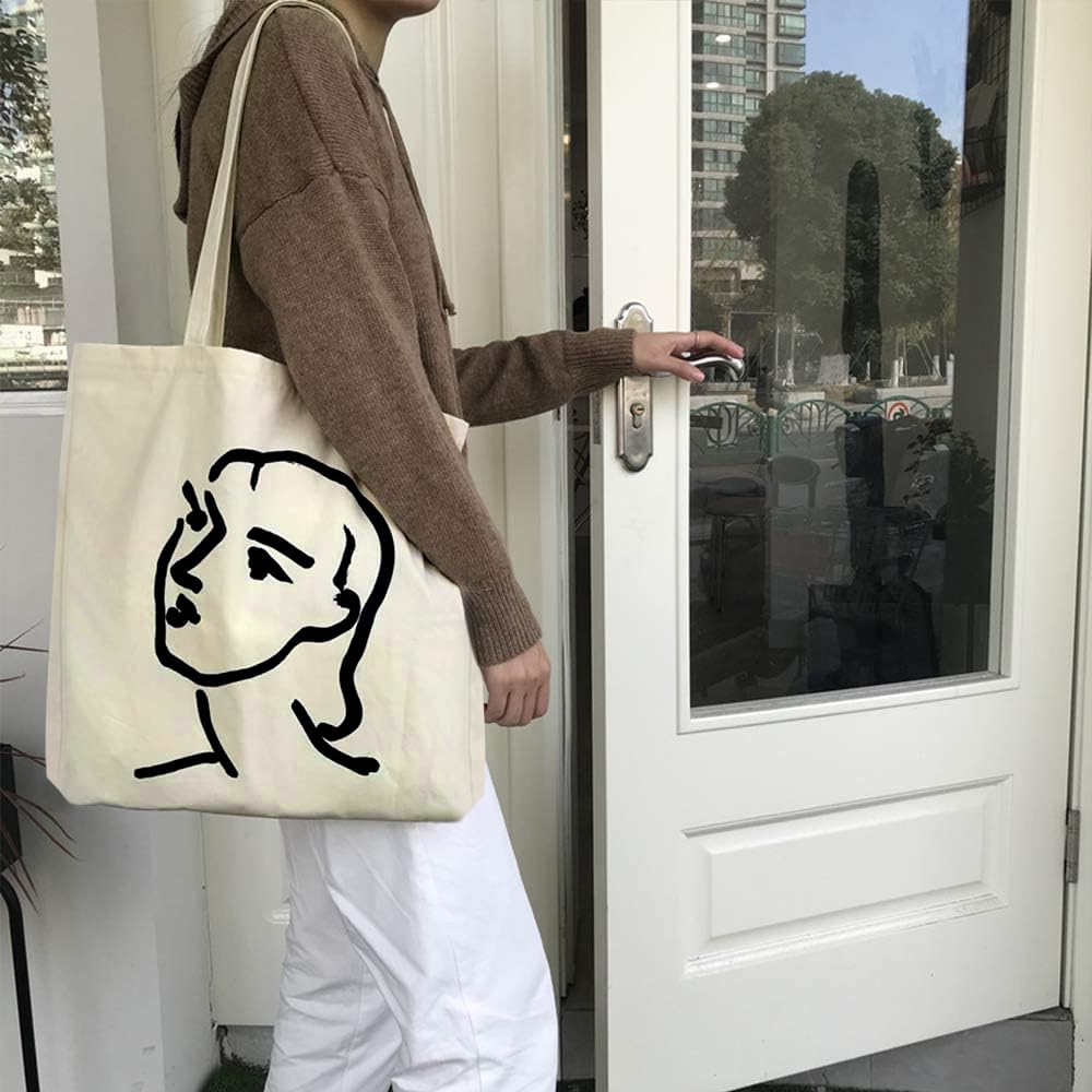 Faylapa Paquete de 3/5/6/12 bolsas de lona, resistentes y reutilizables, bolsas de algodón en blanco de 13.6 x 15.3 pulgadas para bricolaje (5, beige)