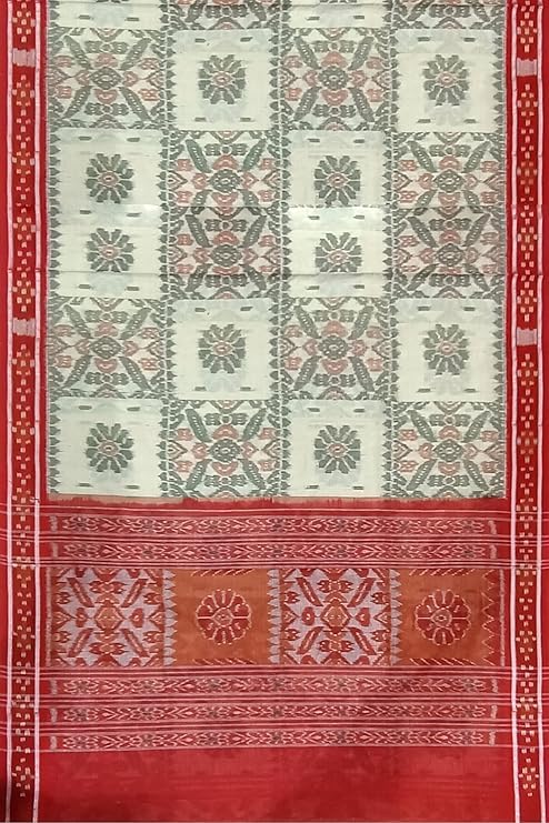 Image of Ikat Women's Cotton Saree, Handmade Pure Cotton Khandua Saree, Ikkat Orissa Traditional Handloom Saree without Blouse