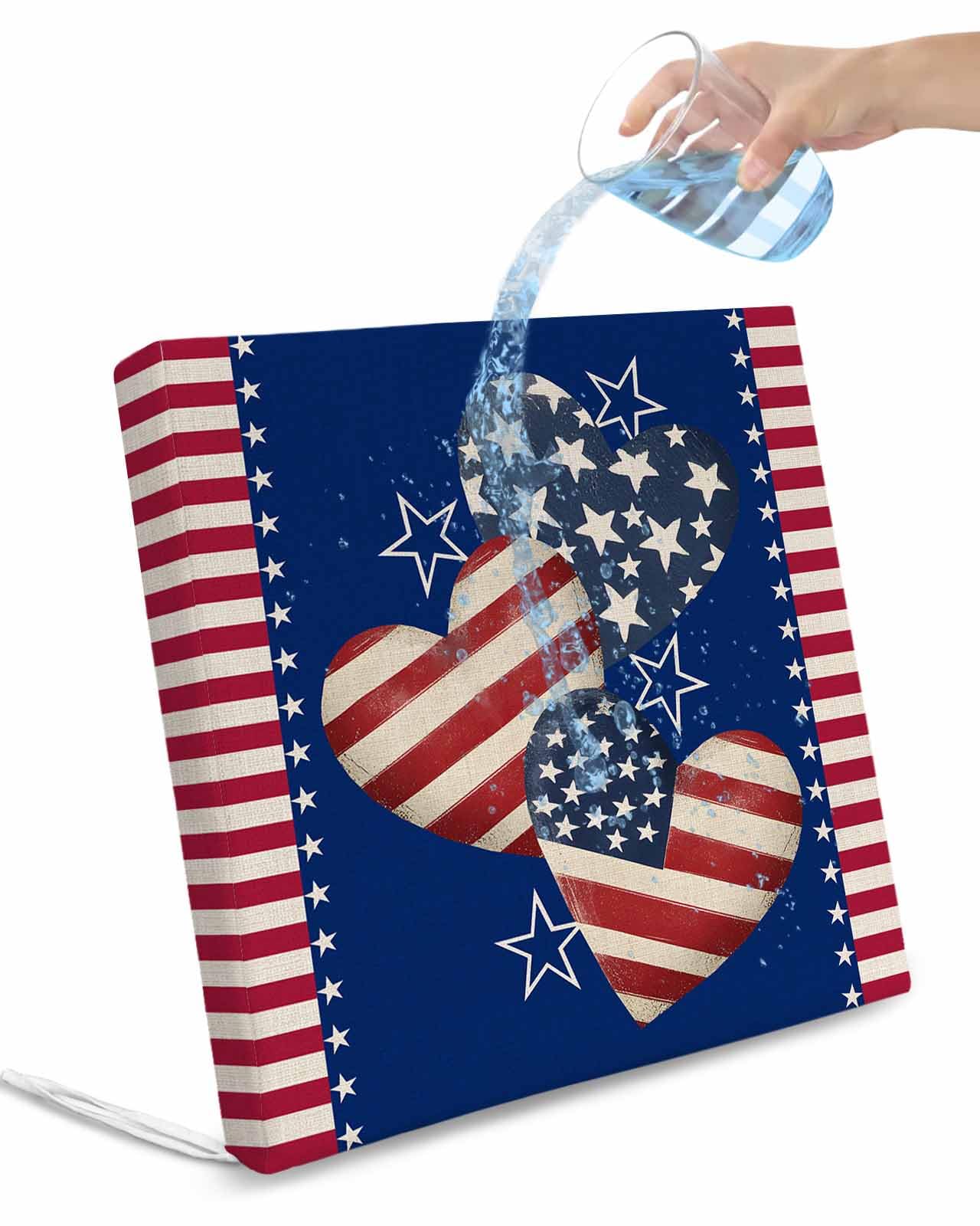 2 Pack 4th of July Waterproof Cushion Covers with Ties, Outdoor Patio Chaise Lounge Chair Seat Cushion Slip Covers Replacement(Only Cover) American Flag Independence Day Vintage 20