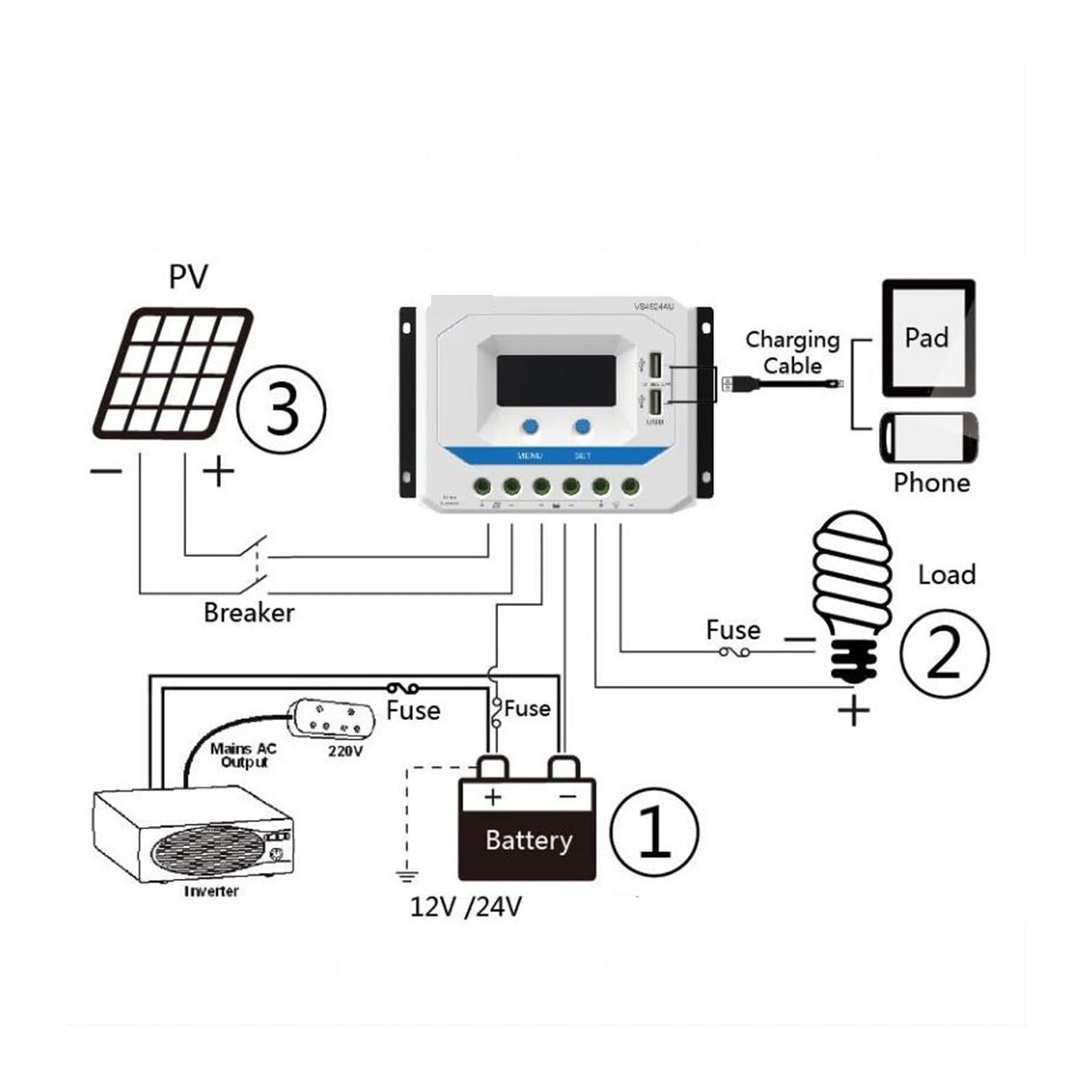 10A 20A Inteligentny regulator ładowania solarnego PWM | Zapewnia czytelny ekran LCD; do paneli słonecznych i systemów akumulatorowych.