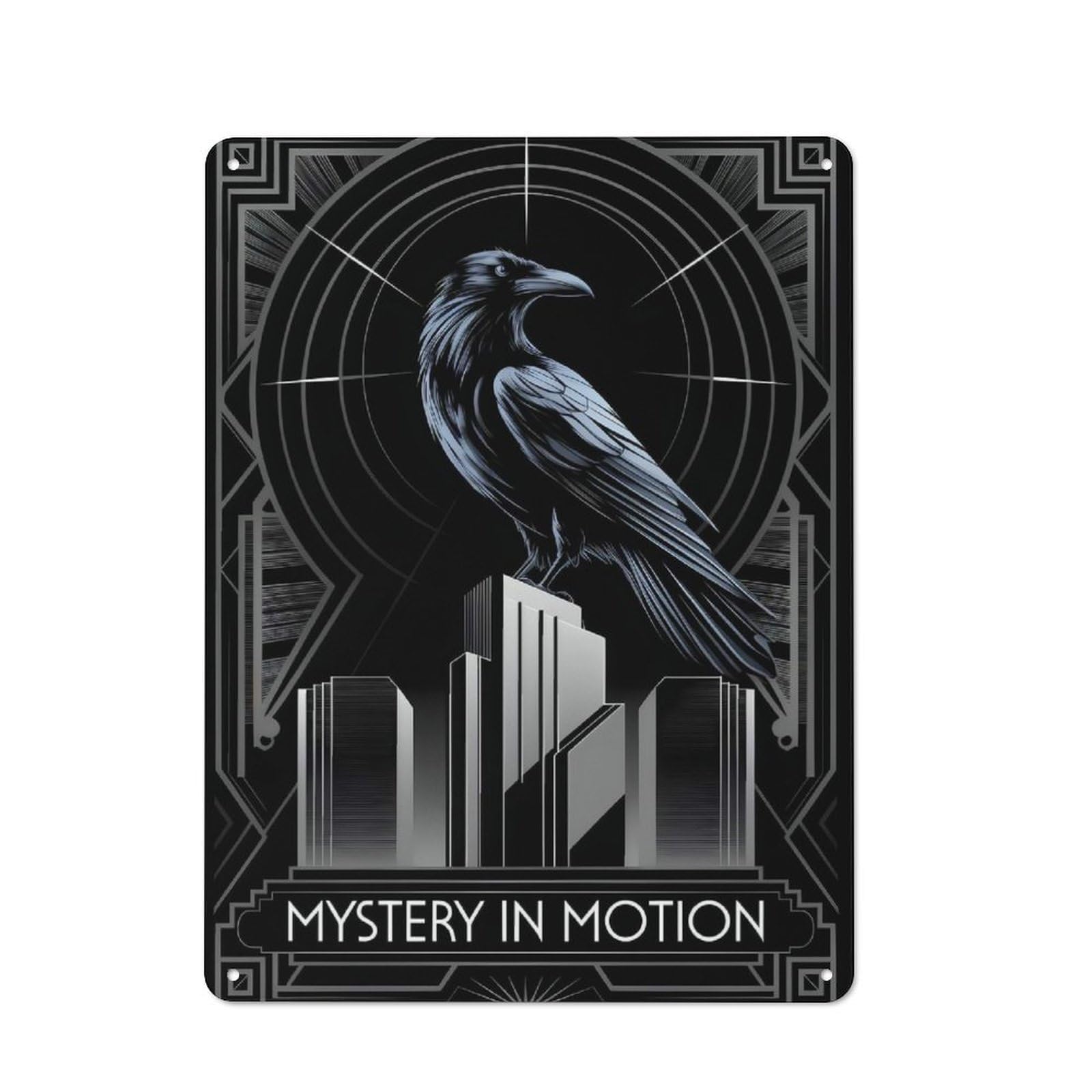 Junmoney Raven Cityscape Art Deco Retro Metal Sign 40X30cm, Home Bar Decor For Pub, Home Bar, Shed Or Man Cave, For Relaxed Wall Styling